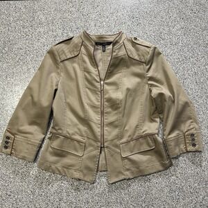 White House Black Market Jacket Womens Size 12 Military Shoulder Pad Tan